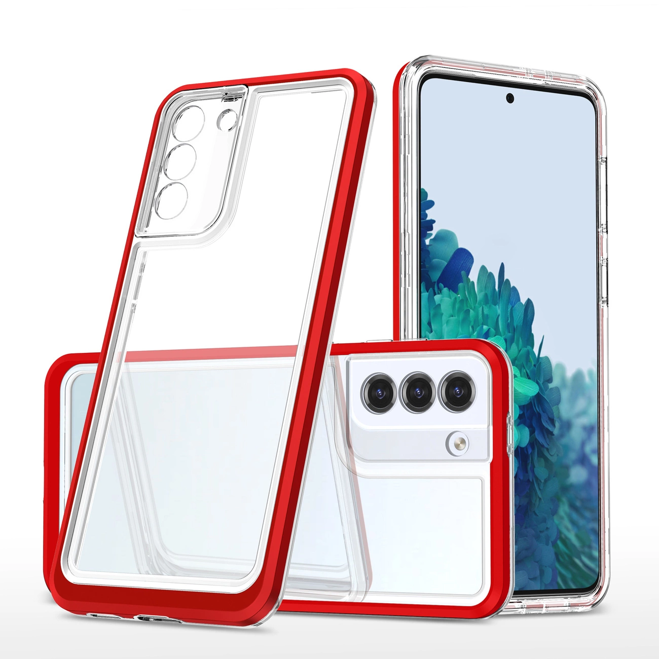 Clear 3in1 dėklas Samsung Galaxy S23 – silikoninis su rėmeliu, raudonas