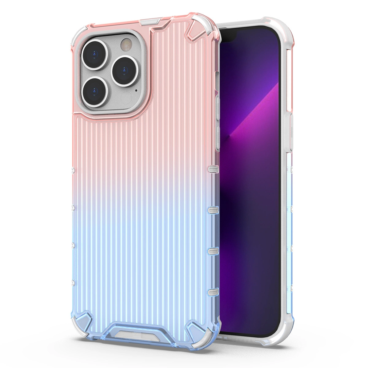 Ombre Protect dėklas iPhone 13 Pro Max – rožinis ir mėlynas, armuotas