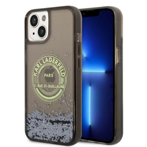 Karl Lagerfeld Liquid Glitter RSG dėklas iPhone 14 – juodas