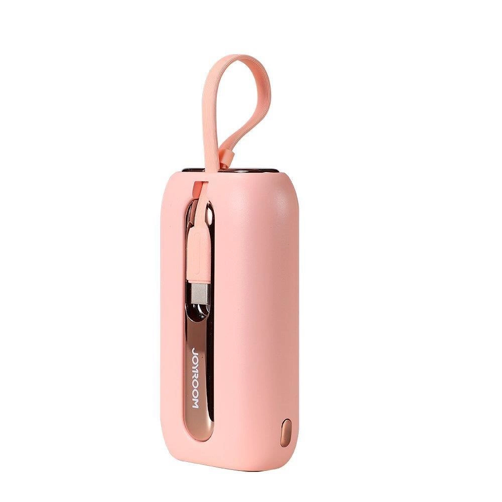 Joyroom mini powerbank 10000mAh Colorful Series 22,5W – su 2 integruotais USB-C ir Lightning kabeliais, rožinis (JR-L012)