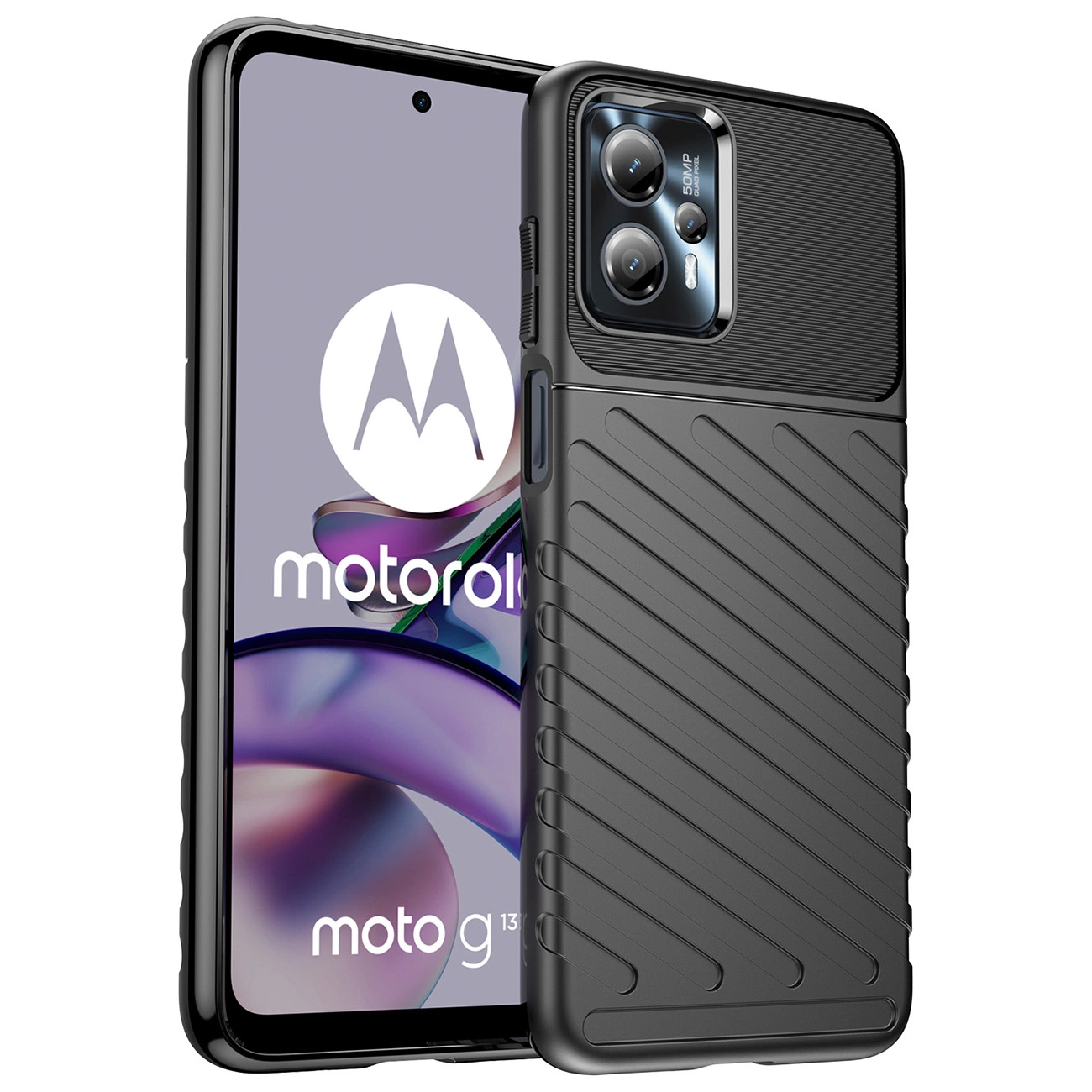 Thunder dėklas Motorola Moto G13 – silikoninis šarvuotas dėklas, juodas