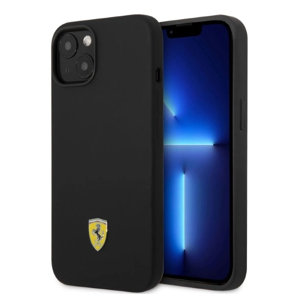 Ferrari FEHMSIP14SBK iPhone 14 6,1" – juodas/juodas kietas dėklas, silikonas, metalinis logotipas, MagSafe