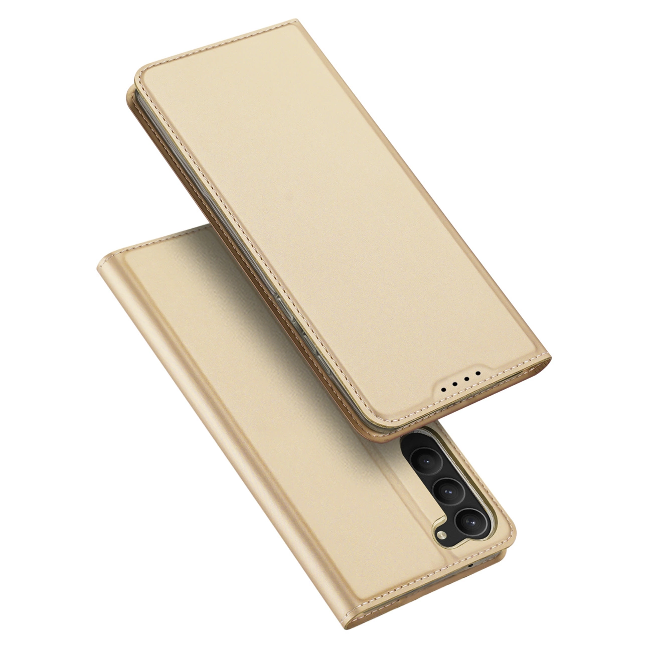 Dux Ducis Skin Pro dėklas Samsung Galaxy S23+ su atlenkiama kortelių kišenė – auksinis