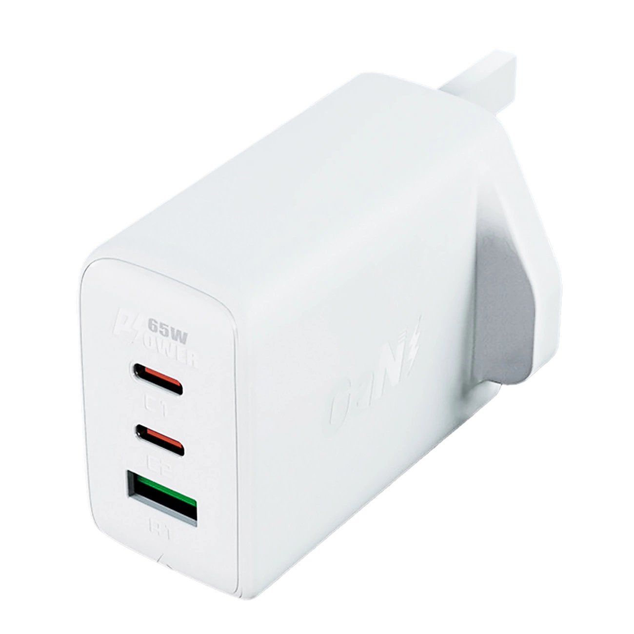 Acefast įkroviklis GaN 65W 3 lizdai (1xUSB, 2xUSB C PD) UK kištukas – baltas (A44)