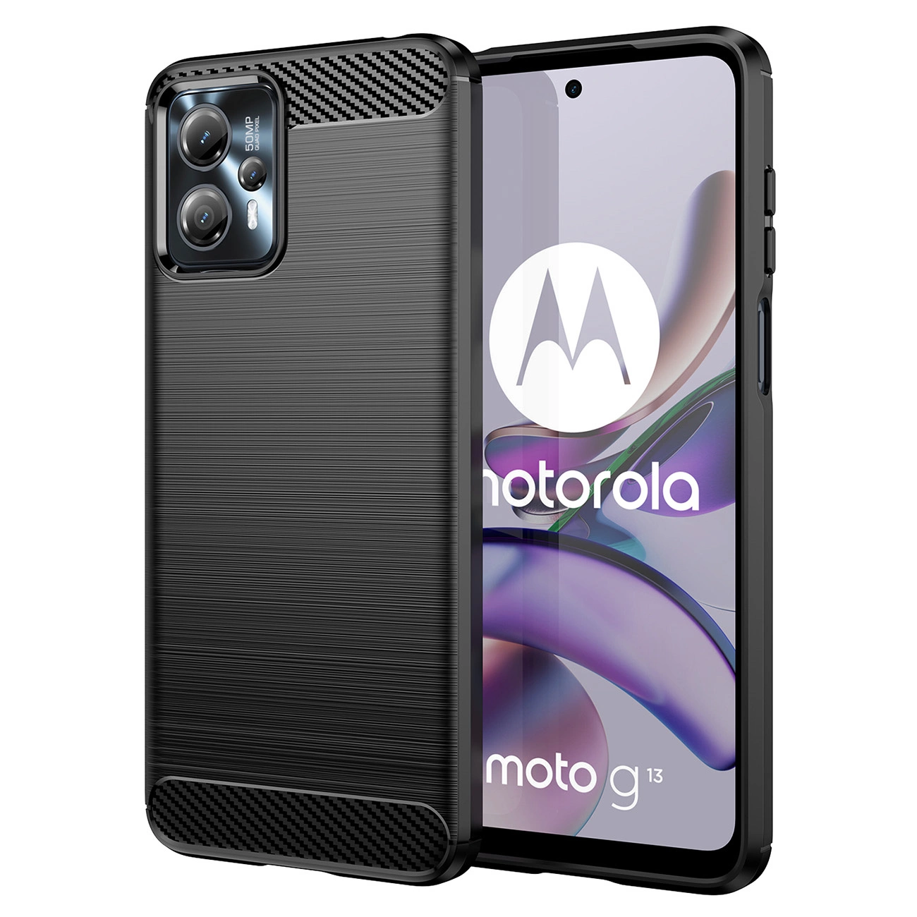 Carbon dėklas Motorola Moto G13 – lanksčios silikoninės anglies dangtis, juodas