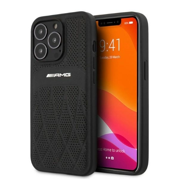 AMG Leather Curved Lines dėklas iPhone 13 Pro Max – juodas