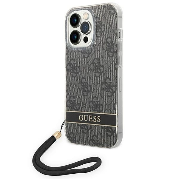 Guess GUOHCP14LH4STK iPhone 14 Pro 6,1" juodas kietas dėklas 4G Print Strap