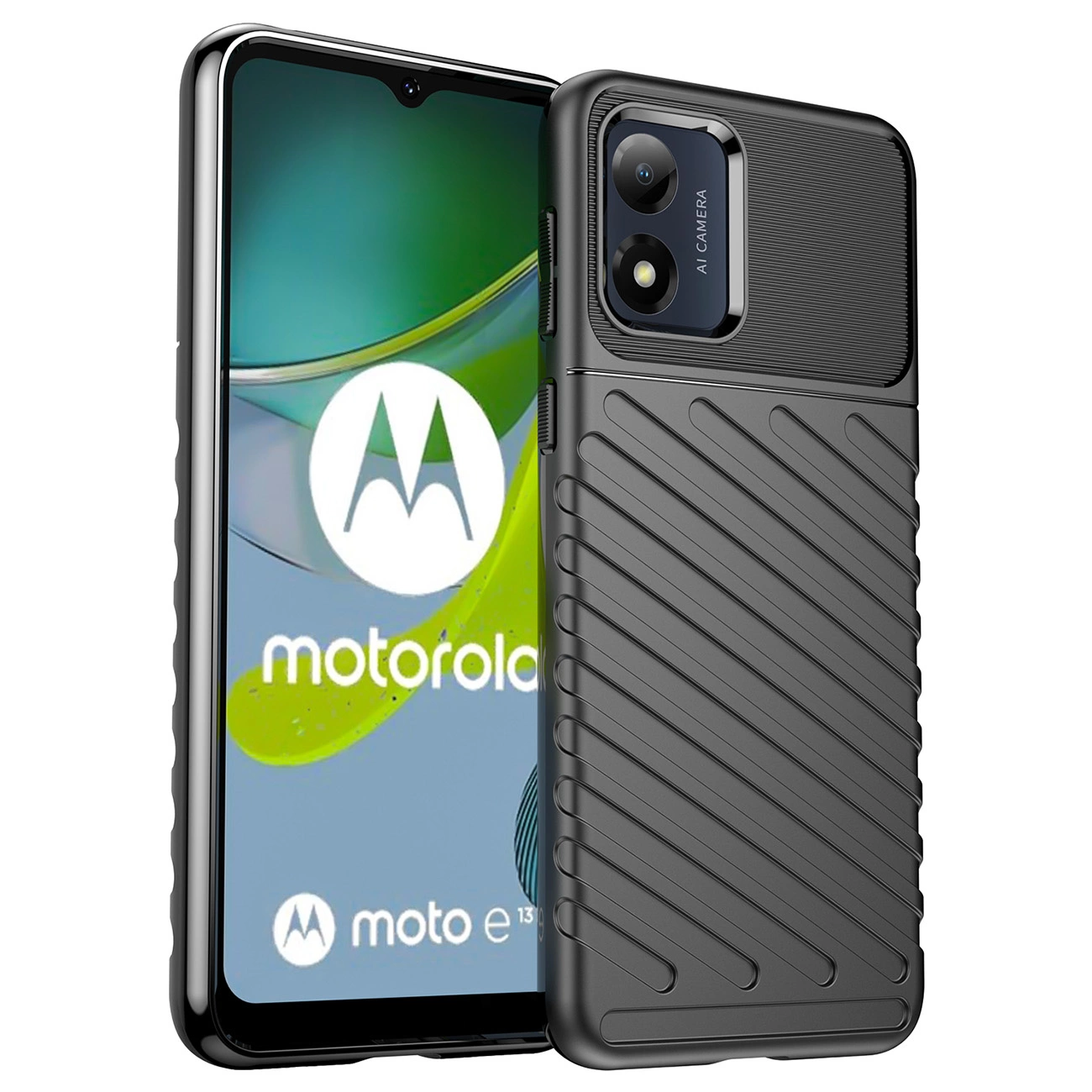 Thunder dėklas Motorola Moto E13 – silikoninis šarvuotas dėklas, juodas
