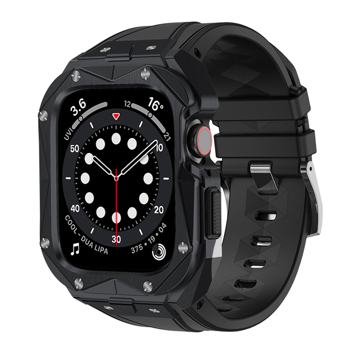 [GRĄŽINTAS DAIKTAS] Kingxbar CYF140 2in1 armuotas dėklas Apple Watch 9, 8, 7 (45 mm) iš nerūdijančio plieno su dirželiu - juodas