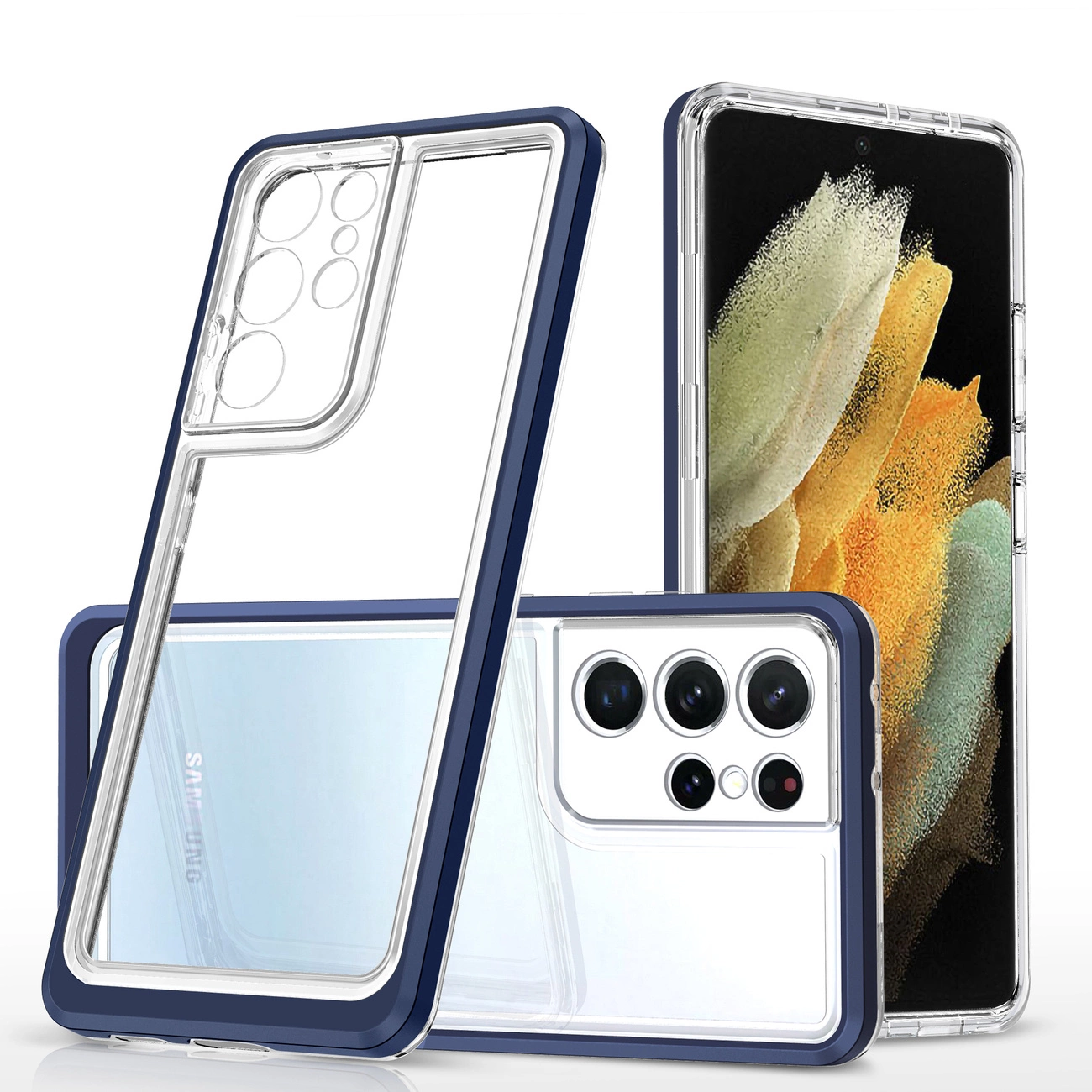 Clear 3in1 dėklas Samsung Galaxy S23 Ultra – silikoninis su rėmeliu, mėlynas