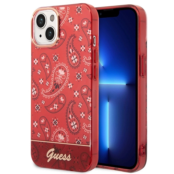Guess GUHCP14MHGBNHR iPhone 14 Plus 6,7" raudonas kietas dėklas Bandana Paisley