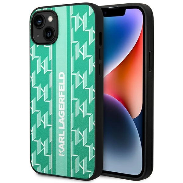 Karl Lagerfeld KLHCP14SPGKLSKN iPhone 14 6,1" žalias kietas dėklas Monogram Stripe