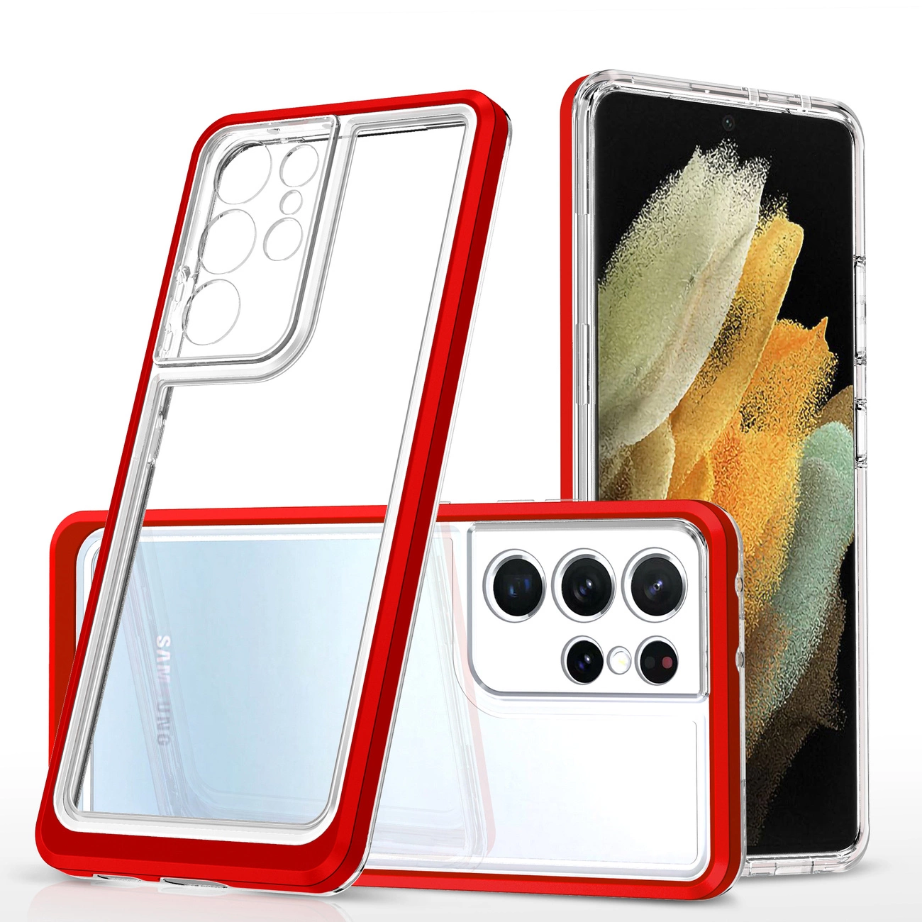 Clear 3in1 dėklas Samsung Galaxy S23 Ultra – silikoninis su rėmeliu, raudonas