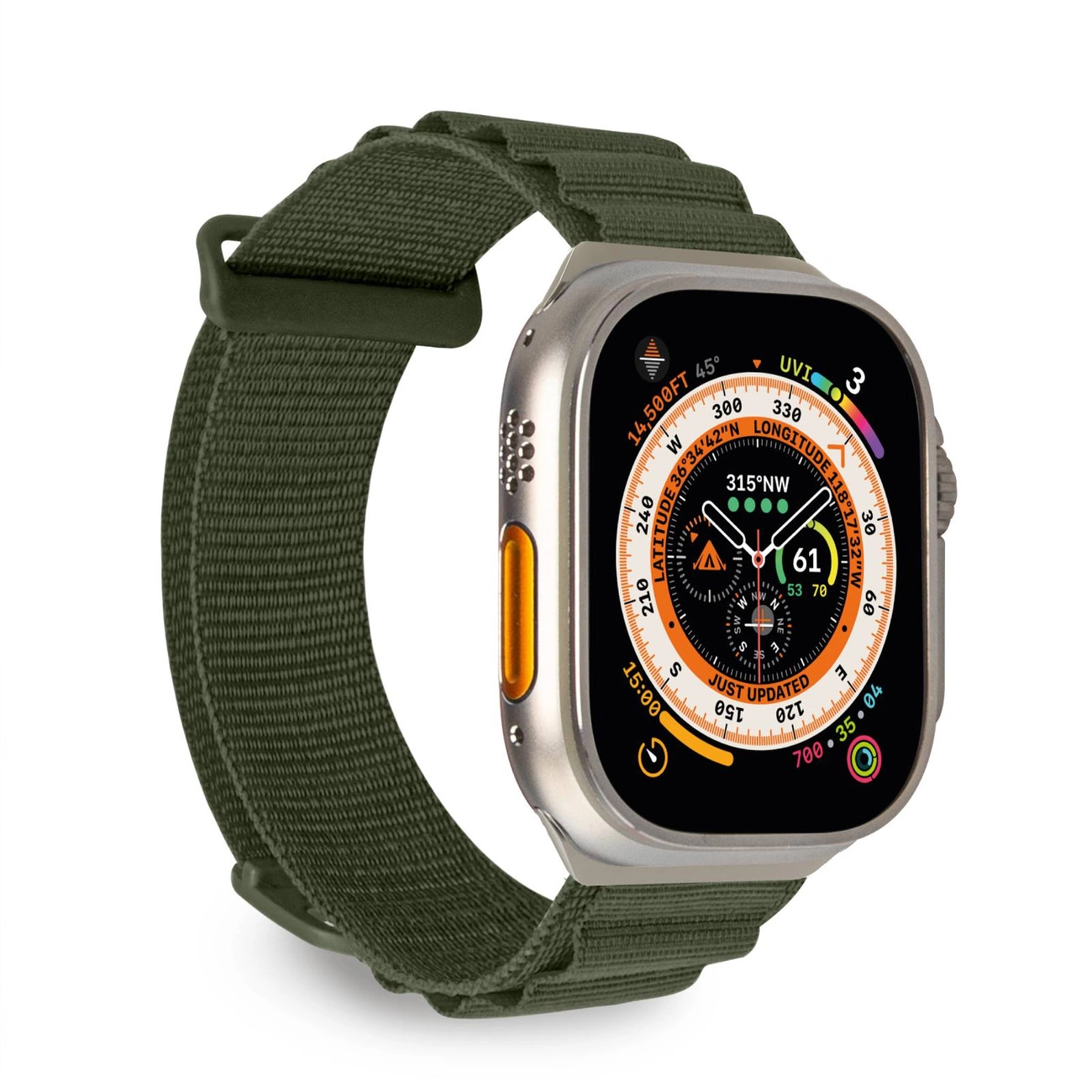 Puro Extreme nailoninis dirželis Apple Watch 42 / 44 / 45 / 49 mm – tamsiai žalias
