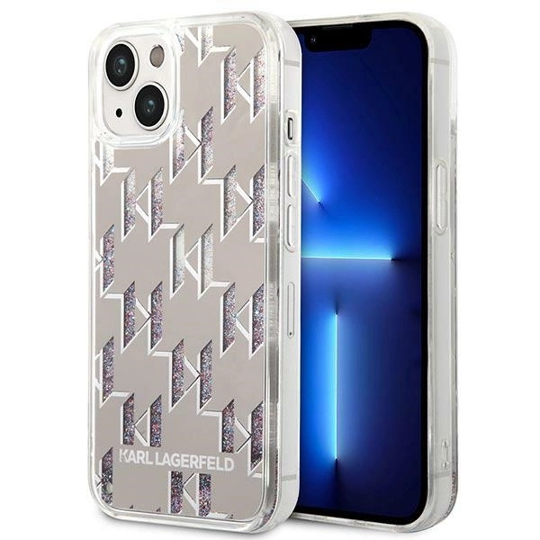 Karl Lagerfeld KLHCP14SLMNMS iPhone 14 6,1" sidabrinis kietas dėklas Liquid Glitter Monogram
