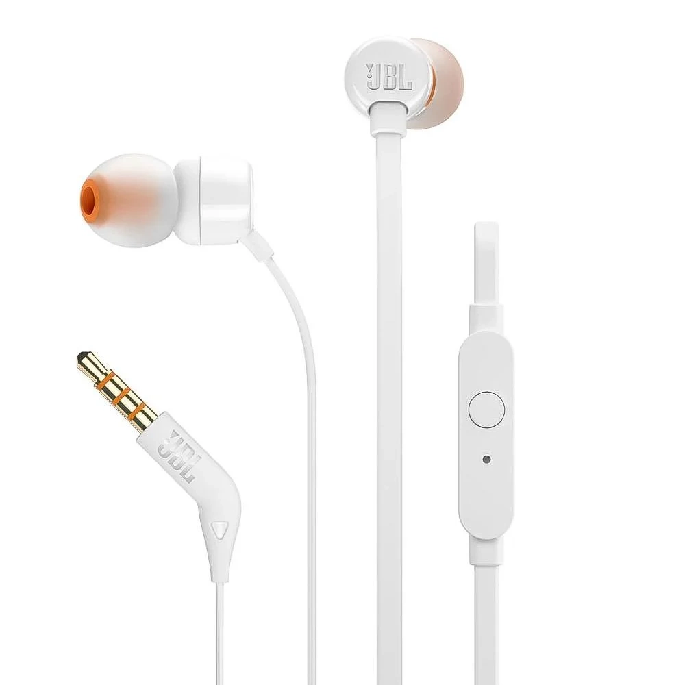 JBL T110 laidinės ausinės į ausį, mini lizdas 3,5 mm – baltos