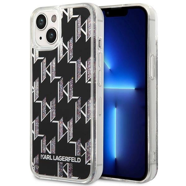 Karl Lagerfeld KLHCP14SLMNMK iPhone 14 6,1" juodas kietas dėklas Liquid Glitter Monogram