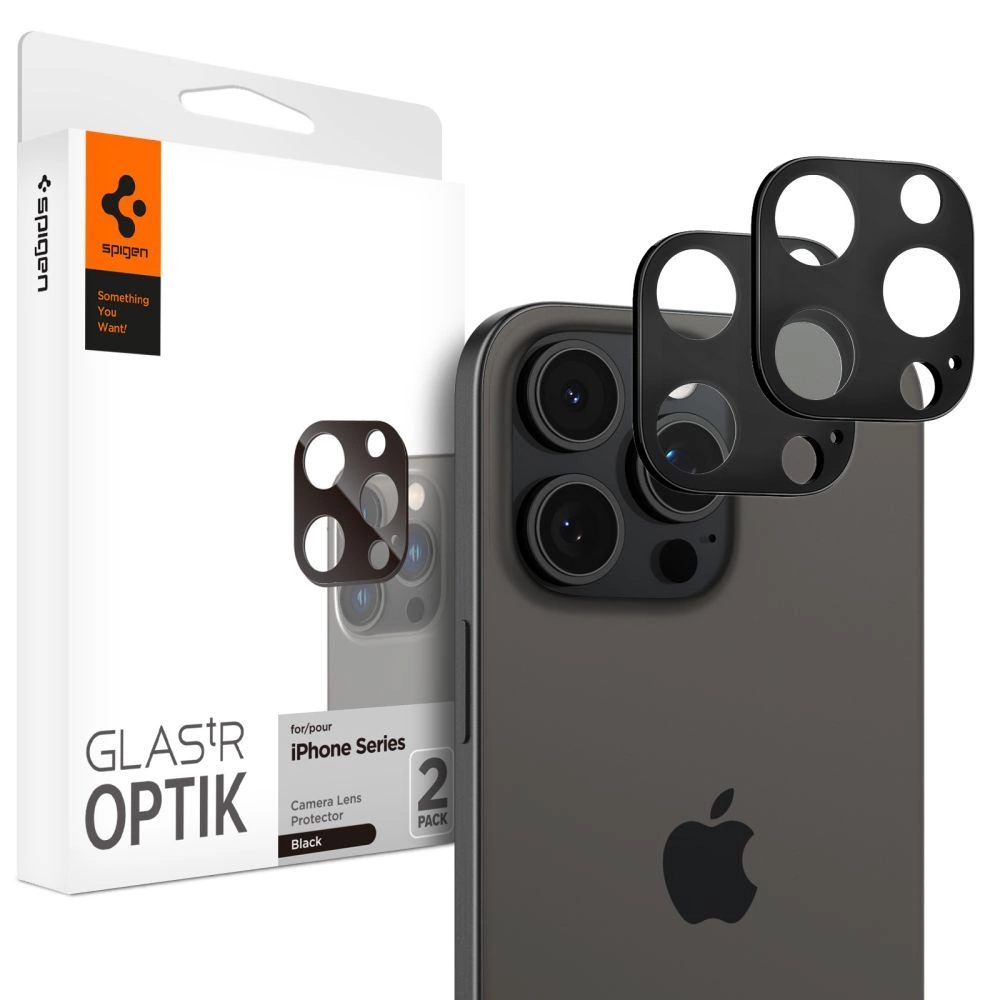 Spigen Optik.tR apsauga kameros stiklui iPhone 14 Pro / Pro Max / 15 Pro / Pro Max / 16 Pro / Pro Max – juoda, 2 vnt.