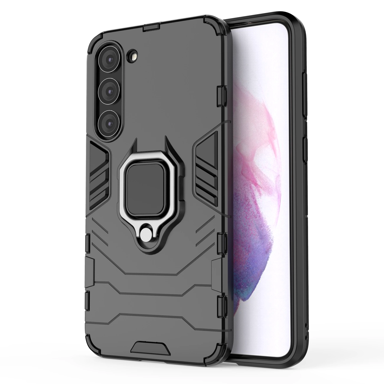 Ring Armor dėklas Samsung Galaxy S23+ – armuotas, su magnetiniu žiedu, juodas