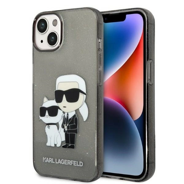 Karl Lagerfeld Glitter Karl & Choupette dėklas iPhone 14 Plus – juodas