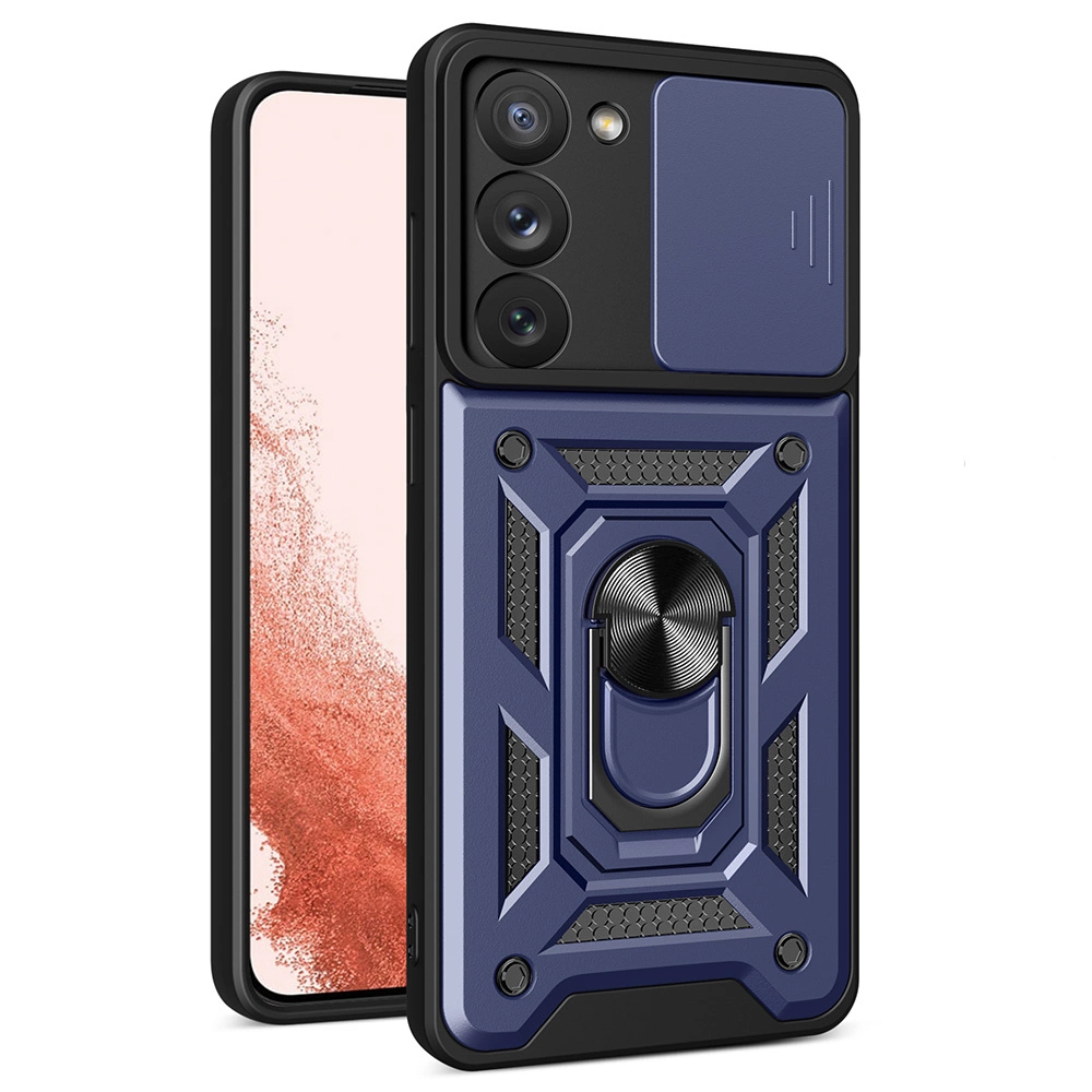 Hybrid Armor Camshield dėklas Samsung Galaxy S23+ – apsauginis, su kameros dangčiu, mėlynas