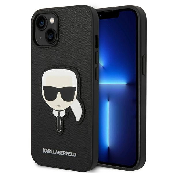 Karl Lagerfeld KLHCP14MSAPKHK iPhone 14 Plus 6,7" juodas kietas dėklas Saffiano Karl galvos emblema