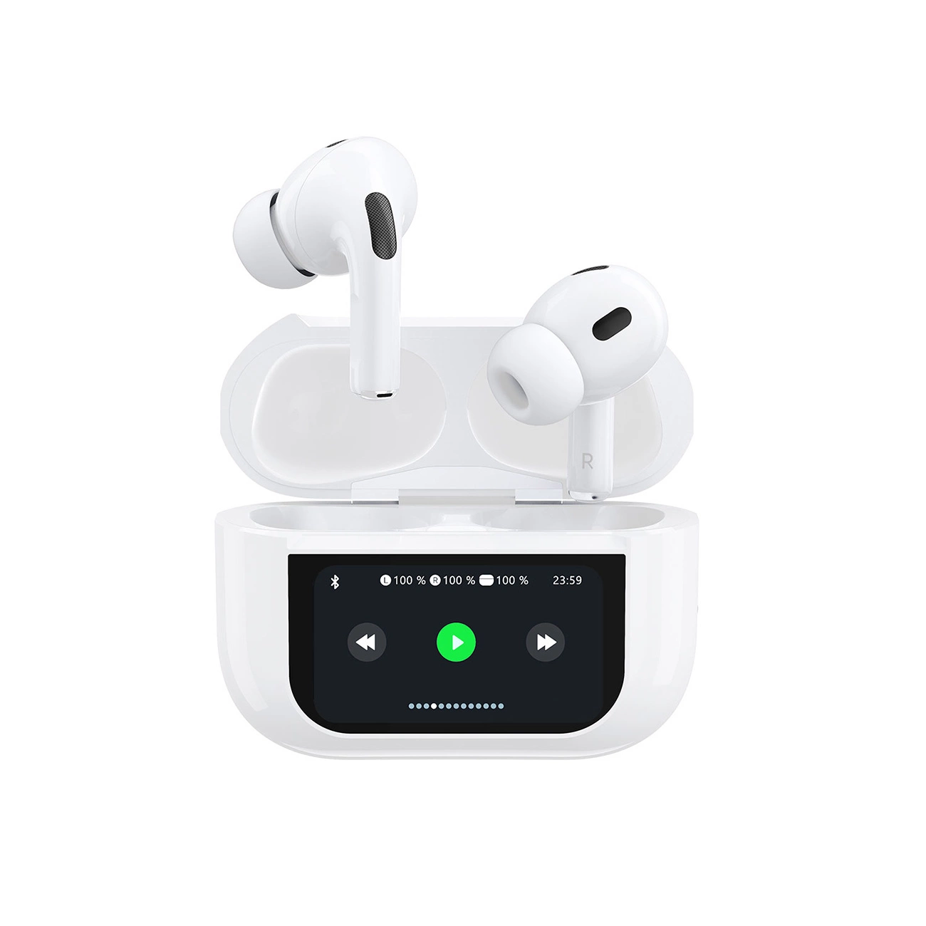 Dudao U19 ausinės į ausis TWS belaidės Bluetooth 5.3 su LED ekranu – baltos