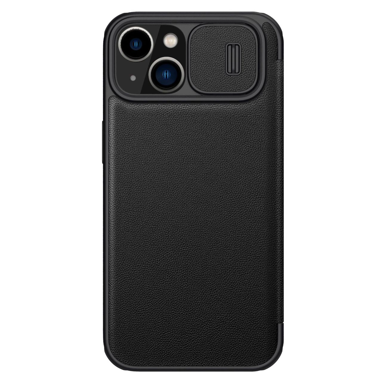 Nillkin Qin Leather Pro dėklas iPhone 14 Plus, kameros dangtelis, holsteris, atvartėlis, juodas