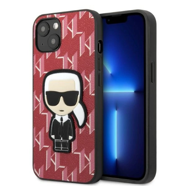 Karl Lagerfeld KLHCP13MPMNIKPI iPhone 13 6,1" – raudonas/raudonas kietas dėklas, Monogram Ikonik Patch