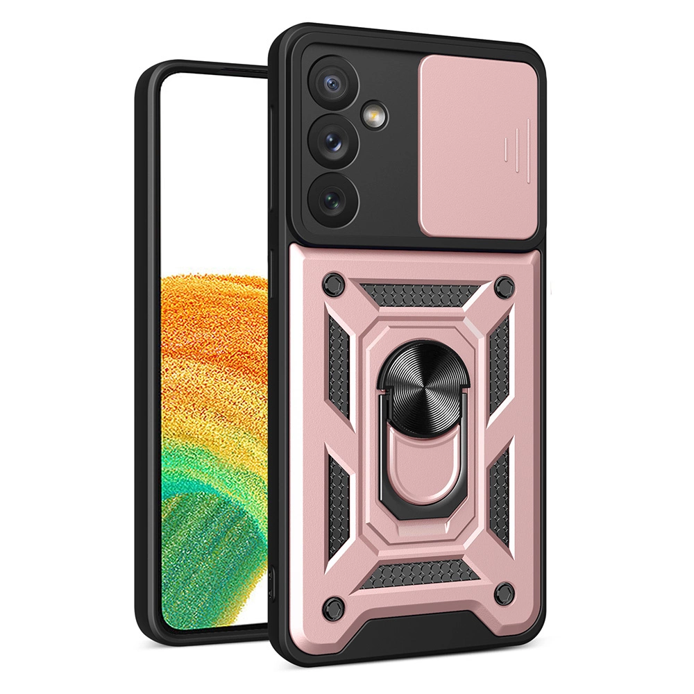 Hybrid Armor Camshield dėklas Samsung Galaxy A34 5G – apsauginis, su kameros dangčiu, rožinis