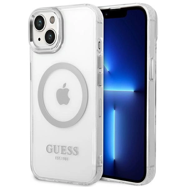 Guess GUHMP14MHTRMS iPhone 14 Plus 6,7" sidabrinis kietas dėklas Metal Outline MagSafe