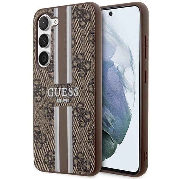 Guess GUHCS23SP4RPSW S23 S911 – rudas/rudas kietas dėklas, 4G Printed Stripe