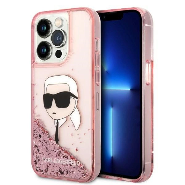 Karl Lagerfeld Glitter Karl’s Head dėklas iPhone 14 Pro – rožinis