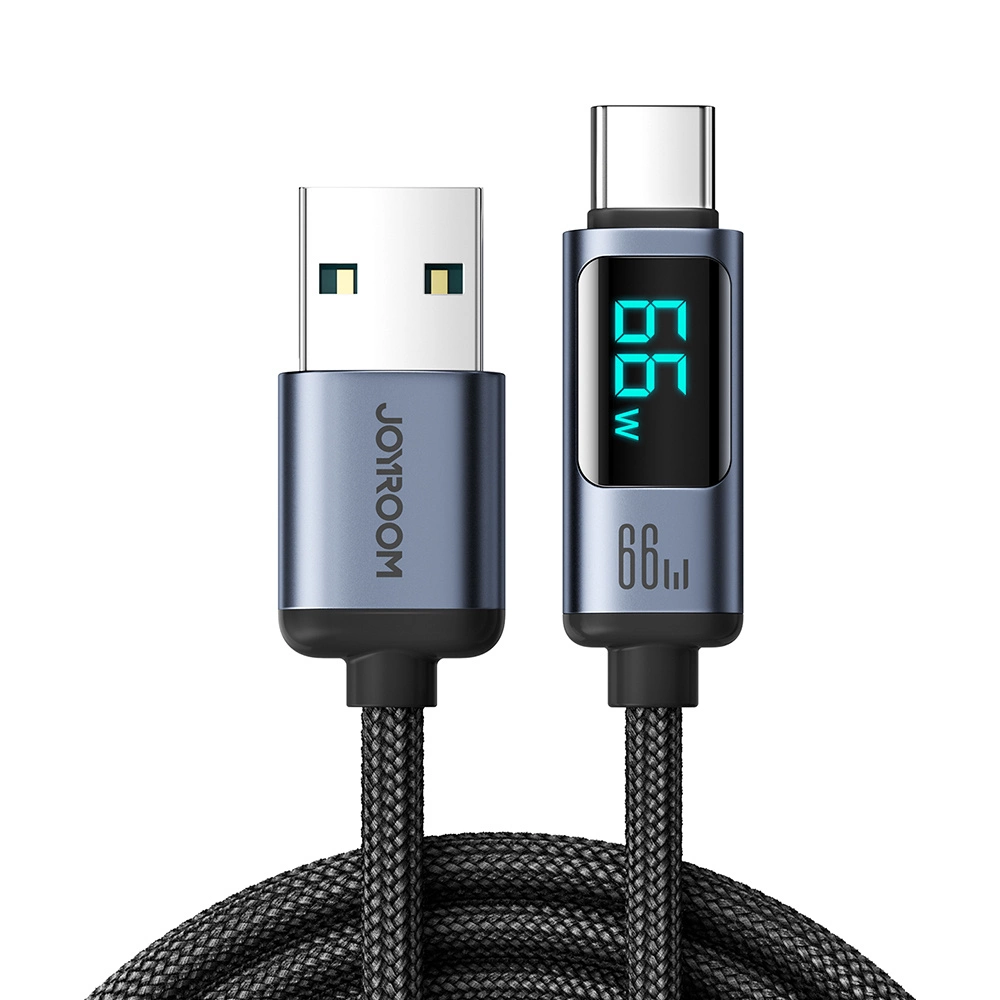 Joyroom Prism Series A16 USB-C / USB-A kabelis 66W 1.2 m su LED ekranu – juodas