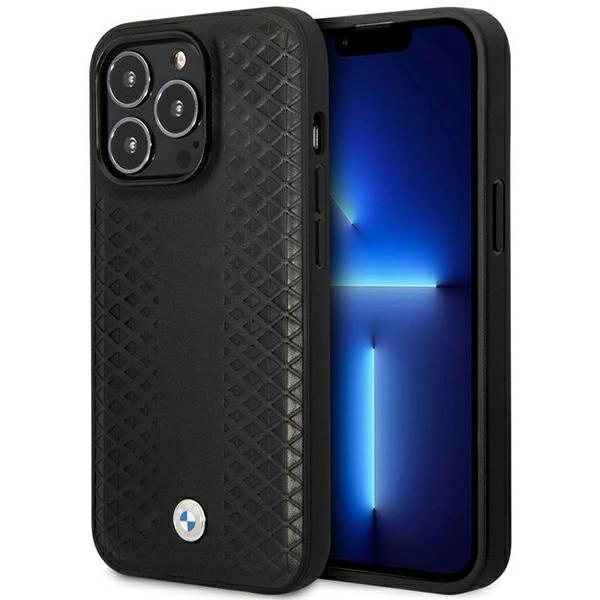 BMW BMHMP14L22RFGK dėklas iPhone 14 Pro 6.1" – juodas/juodas, Leather Diamond Pattern MagSafe