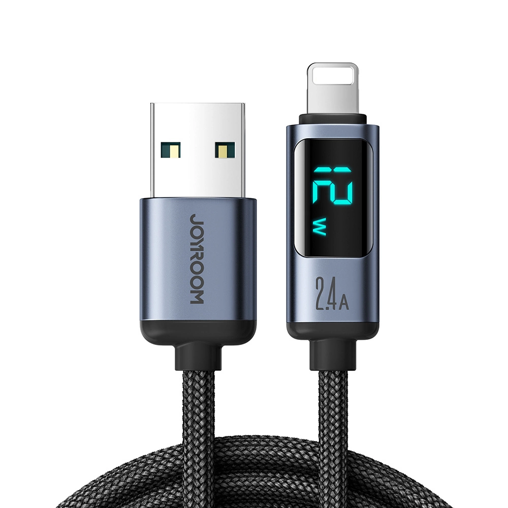 Joyroom Prism Series A16 Lightning / USB-A kabelis 2.4A 1.2 m su LED ekranu – juodas