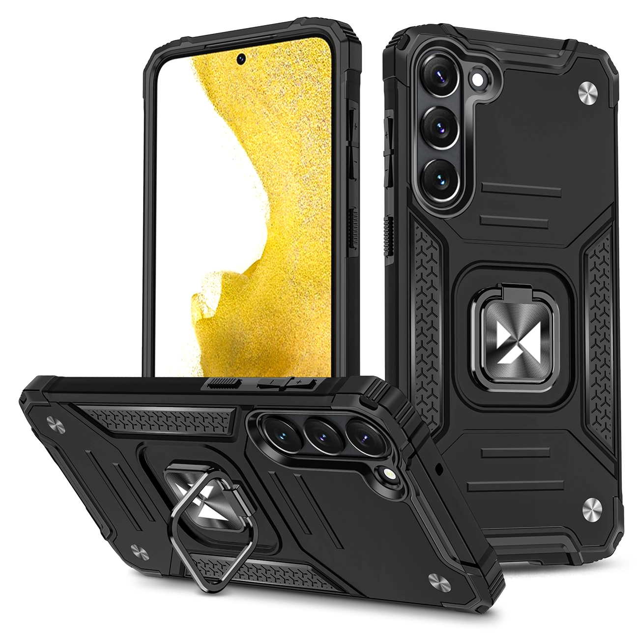 Wozinsky Ring Armor dėklas Samsung Galaxy S23+ – apsauginis, magnetinis laikiklis žiedas, juodas