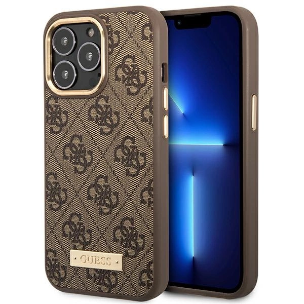 Guess GUHMP14LU4GPRW iPhone 14 Pro 6,1" rudas kietas dėklas 4G Logo Plate MagSafe