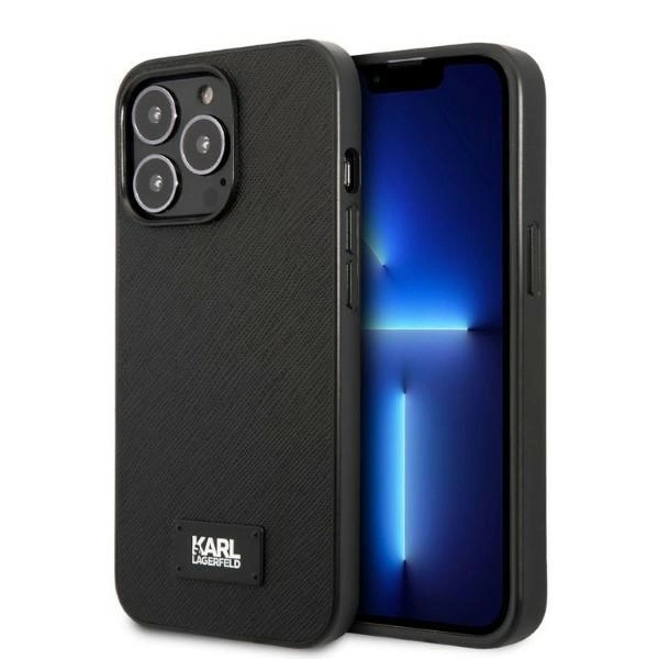 Karl Lagerfeld KLHCP13LSFMP2K iPhone 13 Pro / 13 6,1" – juodas/juodas kietas dėklas, Saffiano Plaque
