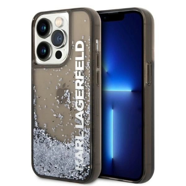 Karl Lagerfeld Liquid Glitter Elong dėklas iPhone 14 Pro – juodas