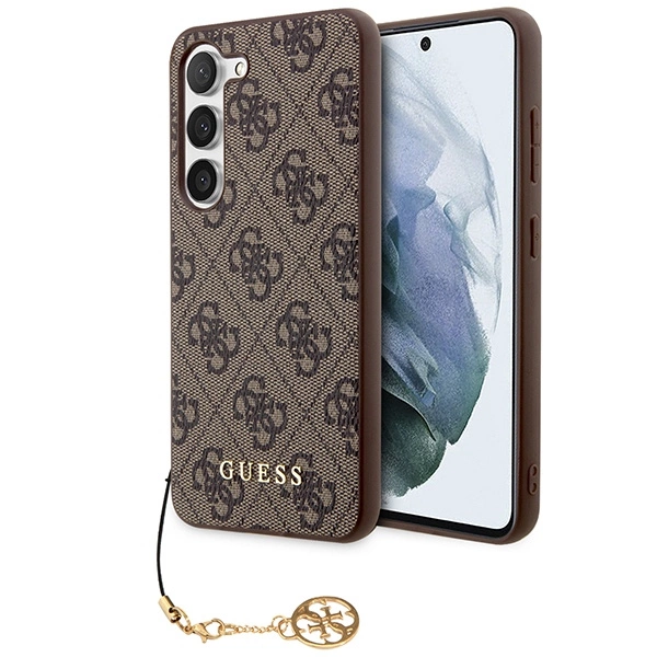 Guess GUHCS23SGF4GBR S23 S911 – rudas/rudas kietas dėklas, 4G Charms Collection