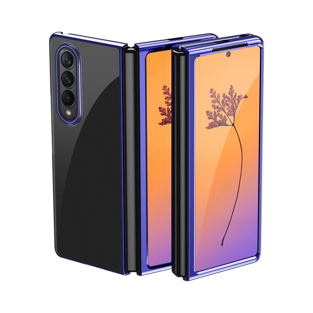 Plating Case dėklas Samsung Galaxy Z Fold 4, dėklas su metaliniu rėmeliu, mėlynas