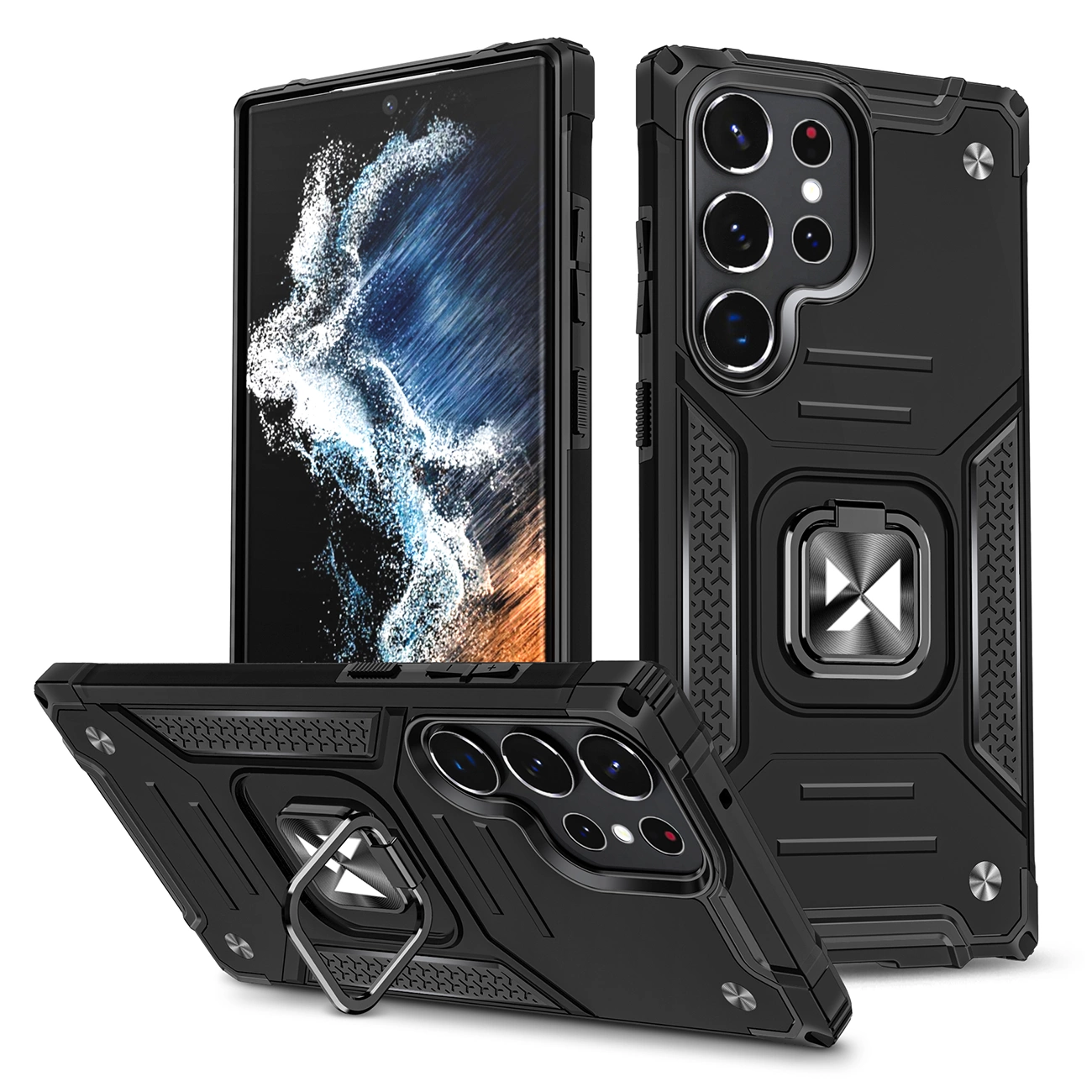 Wozinsky Ring Armor dėklas Samsung Galaxy S23 Ultra – apsauginis, magnetinis laikiklis žiedas, juodas
