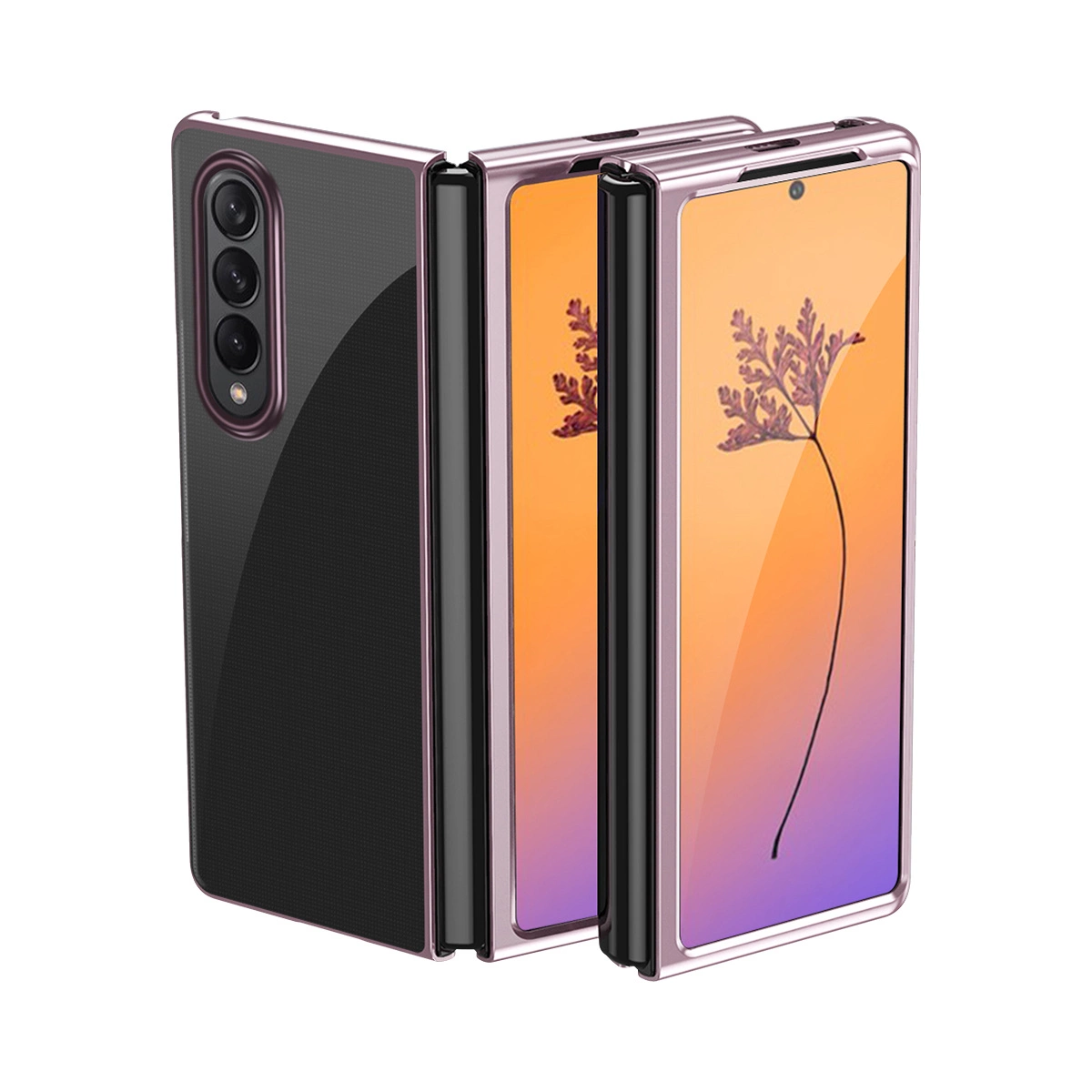 Plating Case dėklas Samsung Galaxy Z Fold 4, dėklas su metaliniu rėmeliu, rožinis