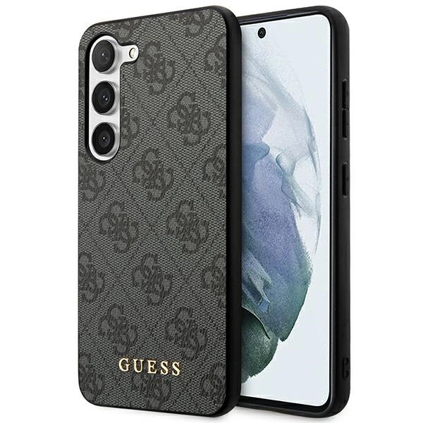 Guess GUHCS23SG4GFGR S23 S911 – pilkas/pilkas kietas dėklas, 4G Metal Gold Logo