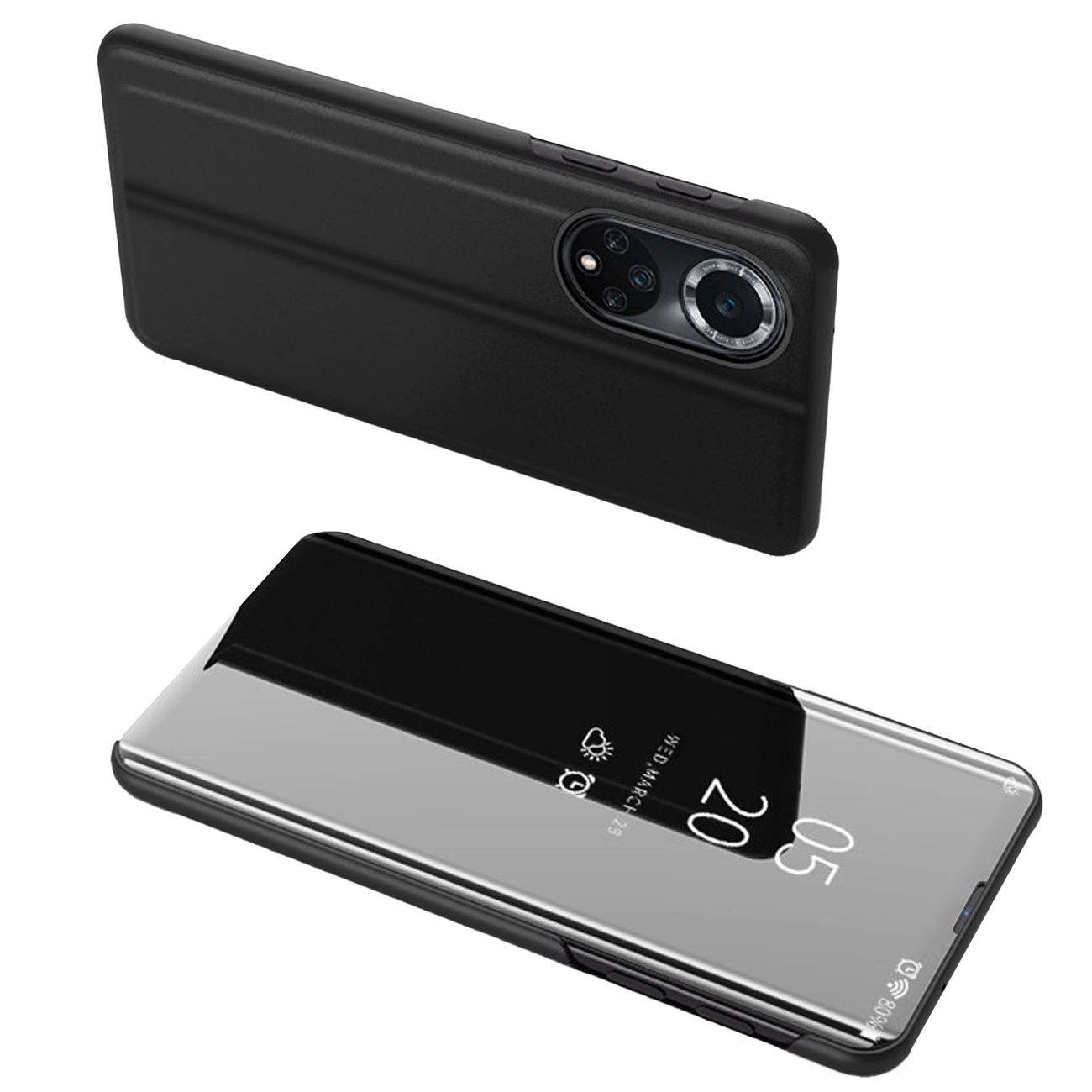 Clear View Case dėklas Huawei nova 9, atvartėlis, juodas