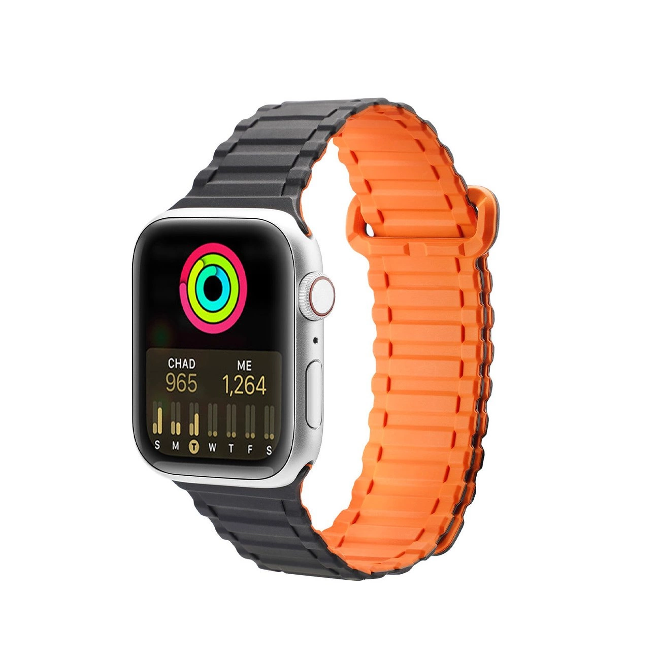 Dux Ducis Strap (Armor Version) Apple Watch SE, 9, 8, 7, 6, 5, 4, 3, 2, 1 (41, 40, 38 mm) silikoninė magnetinė apyrankė juoda/oranžinė