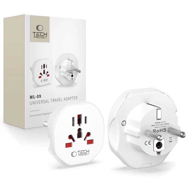 Tech-Protect universalus kelioninis adapteris į EU – baltas