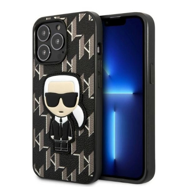 Karl Lagerfeld KLHCP13LPMNIKBK iPhone 13 Pro / 13 6,1" – juodas/juodas kietas dėklas, Monogram Ikonik Patch