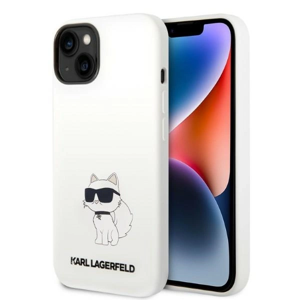 Karl Lagerfeld KLHMP14MSNCHBCH iPhone 14 Plus 6,7" – baltas/baltas kietas dėklas, Silicone Choupette MagSafe
